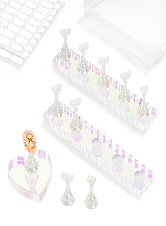 ESUOHYM Nail Stand For Press On Acrylic Strong Magnetic Nail Holder Kit For Painting Nails Tip Arts Display With 200PCS Double-Sided Tape And 1 Heart Shaped Acrylic Magnetic Presson Stand (Aurora And White, Medium) - Image 1